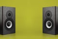 High quality loudspeakers.Hifi sound system in shop for sound recording studio.Equipment for record studios.Buy dj equip in music Royalty Free Stock Photo
