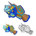 High Quality Mandarinfish Cartoon Character Include Flat Design and Line Art Version Royalty Free Stock Photo
