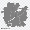 High Quality map of Ahmedabad is a city of India, with borders of the regions. Map of Ahmedabad