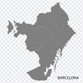 High Quality map of Barcelona is a city in Spain, with borders of the Districts. Map of Barcelona for your web site design, app, U