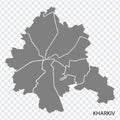 High Quality map of Kharkiv is a capital of Ukraine, with borders of the regions. Map of Kharkiv