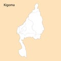High Quality map of Kigoma is a region of Tanzania Royalty Free Stock Photo