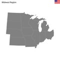 High Quality map of Midwest region of United States of America with borders Royalty Free Stock Photo