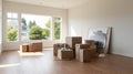 High-quality Moving Boxes And Minimalist Living Room Photography