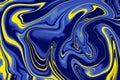High-quality navy and yellow marble liquid texture with bold dynamic swirls. Abstract color contrast concept