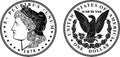 High quality 1878 One Dollar Coin Black And White vector