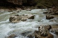 Mountain river raging waves, rocks and rocks in the river, rough water, landscape