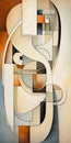 Abstract Painting On Canvas: Art Nouveau Curves And Cubist Deconstruction