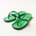 Green Flip Flops on white background