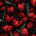 High quality photo realistic top view pattern of vibrant red tulips in stunning detail Royalty Free Stock Photo