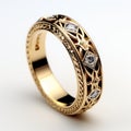 Elegant Gold Wedding Band With Intricate Carved Designs