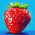 Strawberry in bright blue colorful pop art style,generative ai Royalty Free Stock Photo