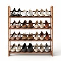 High Quality Photorealistic Wooden Shoe Rack With Multiple Pairs