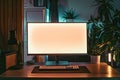 High Quality Picture of Computer Desktop Screen on a Table Mockup Royalty Free Stock Photo