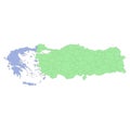 High quality political map of Greece and Turkey with borders of the regions or provinces