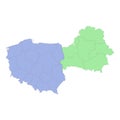 High quality political map of Poland and Belarus with borders of the regions or provinces