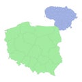 High quality political map of Poland and Lithuania with borders of the regions or provinces