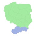 High quality political map of Poland and Slovakia with borders of the regions or provinces.