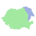 High quality political map of Romania and Moldova with borders of the regions or provinces