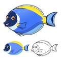 High Quality Powderblue Surgeonfish Cartoon Character Include Flat Design and Line Art Version Royalty Free Stock Photo