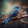 colorful indigo bunting perched on a tree branch Royalty Free Stock Photo