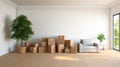 High-quality Realistic Photography Of Empty Living Room With Moving Boxes Royalty Free Stock Photo