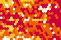 Bold red and orange hexagonal pixel art pattern with a dynamic geometric layout. Abstract background concept