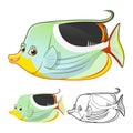 High Quality Saddle Butterflyfish Cartoon Character Include Flat Design and Line Art Version