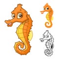 High Quality Sea Horse Cartoon Character Include Flat Design and Line Art Version Royalty Free Stock Photo