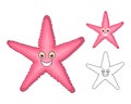 High Quality Starfish Cartoon Character Include Flat Design and Line Art Version