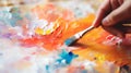 Vibrant Brush Strokes: Close-Up of Artists Hand Painting on Textured Canvas Royalty Free Stock Photo