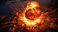 Fiery Twilight Detonation: A Captivating Aerial Close-Up of a Massive Explosion