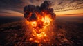 Fiery Twilight Detonation: A Captivating Aerial Close-Up of a Massive Explosion