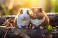 Playful Guinea Pigs in Natural Habitat - Captivating Interaction in Bright Morning Light Royalty Free Stock Photo