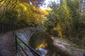 Colorful autumn trail with watercourse in countryside of Osaka, Japan Royalty Free Stock Photo