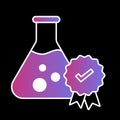 A high quality and tested icon with a beaker and a badge with a tick, representing quality, assurance, and certification