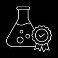 A high quality and tested icon with a beaker and a badge with a tick, representing quality, assurance, and certification