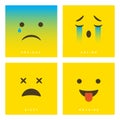High quality vector cartoon set with anxious, crying, dizzy and mocking emoticons with Flat Design Style, social media reactions Royalty Free Stock Photo