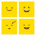 High quality vector cartoon set with proud, squinting, sleepy and relieved emoticons with Flat Design Style, social media Royalty Free Stock Photo