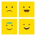 High quality vector cartoon set with sad, fascinated, angel, grinning emoticons with Flat Design Style, social media reactions -