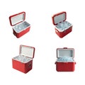 Portable red ice chest with frozen ice cubes detailed vector artwork Royalty Free Stock Photo
