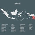 Indonesia Map with 38 Provinces - Papua Selatan Royalty Free Stock Photo