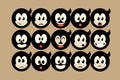 Retro Rubber Hose Cartoon Face Expressions and Emoji Set, 1930s Style Mascot Characters Royalty Free Stock Photo