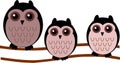 High quality vector of three twin owls which are very cute