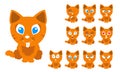 Vector illustration set of cute and funny cartoon little orange cat with facial Expressions