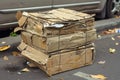 Stack of Discarded Cardboard Boxes Tied for Recycling on a Street Royalty Free Stock Photo