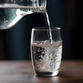 Water being poured into a glass with a neutral background, Generative AI Royalty Free Stock Photo