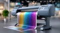 High-quality wide format printer producing vibrant color gradient print in commercial studio, showcasing advanced technology and Royalty Free Stock Photo