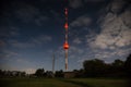 High radio tower at night Royalty Free Stock Photo