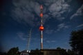 High radio tower at night Royalty Free Stock Photo